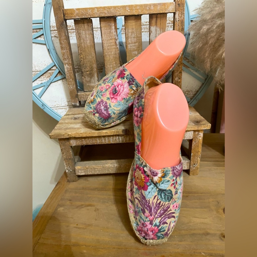 Biarritz Womens Espadrille Floral Shoes Fabric Slip On Rope Sole Spain Sz 8